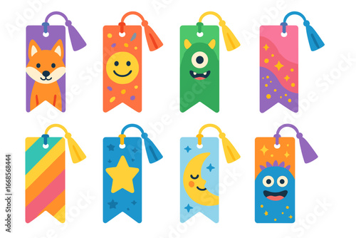 Playful Cartoon Bookmarks. Flat vector mini-illustrations bookmarks for kids in colors children's illustrations: cartoon animal