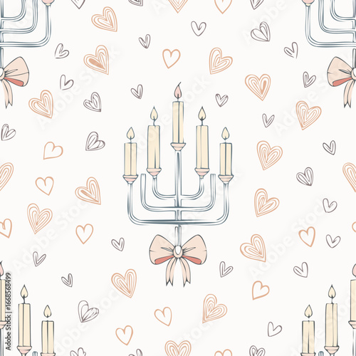 Wallpaper Mural Seamless vector pattern with vintage candle holders in contemporary line art style. Background with hand drawn elegant candlesticks. Ornate vector texture for wallpaper, wrapping paper, textile design Torontodigital.ca