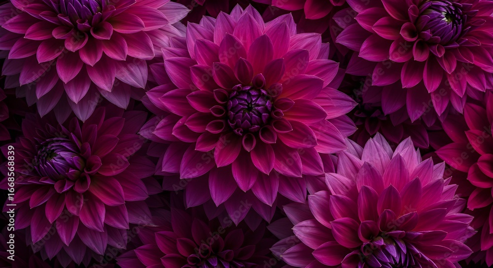 Obraz premium Tapestería de finales de otoño de Dahlia Pink Dahlia de color púrpura profundo.