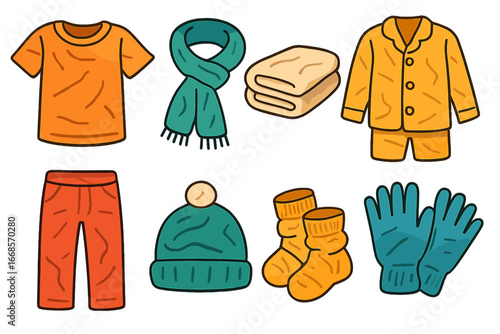 Wrinkled Fabric Icons. Flat vector mini-illustrations wrinkled fabrics in colors children's illustrations: wrinkled shirts,