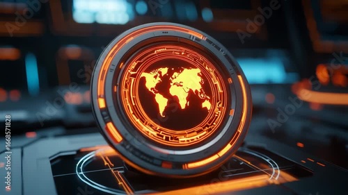 Futuristic Interface with World Map in Warm Color Palette