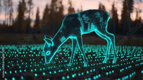 Ethereal Glowing Deer in a Vibrant Digital Forest Landscape