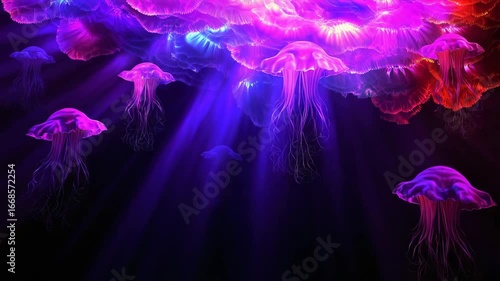 Colorful Jellyfish Underwater Scene with Vibrant Light Effects