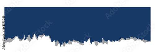 Navy blue torn paper edge isolated on white. Ripped navy blue paper strip with rough jagged edge perfect for design, texture, creative layout elements.  message label, banner, collage and text box. 

