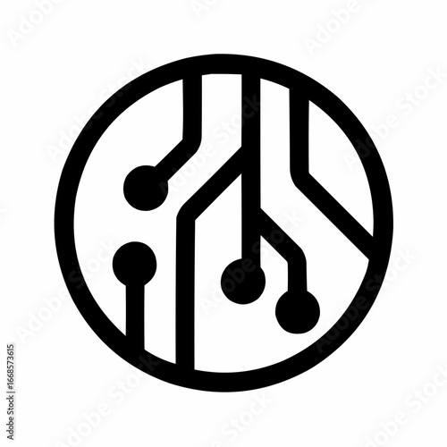 A stylized hammer and sickle icon, a vector design with a musical note sign and a technology-inspired 3D symbol