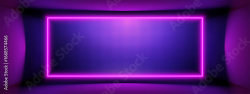Purple LED wall panel with LCD screen effect and RGB pixel grid texture. Digital concert backdrop or disco pattern projection for music events. Neon glow vector for party backgrounds.