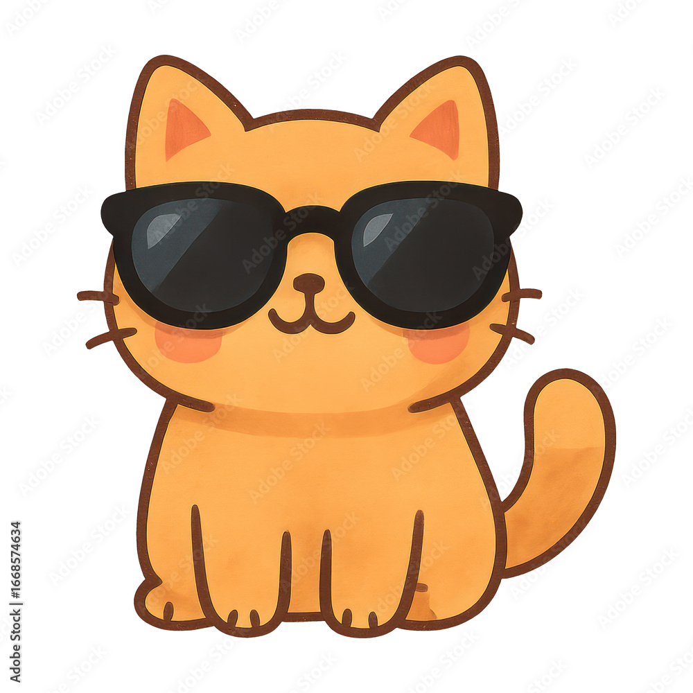 Naklejka premium PNG Cool cartoon cat wearing sunglasses.