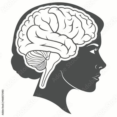 human head silhouette with brain