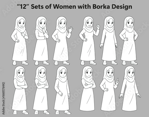 omen with Borka and Hijab, Modest Fashion Illustration Pack