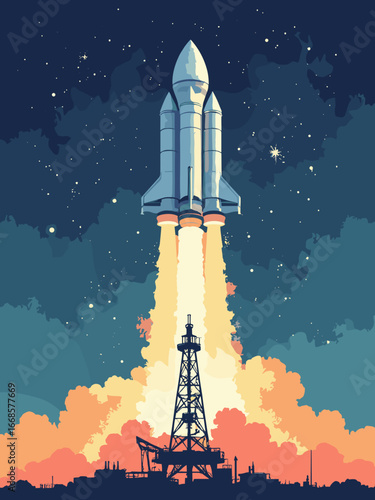 Houston, TX – Spaceport welcome: brushed steel rocket fin, starfield LEDs, oil-rig silhouette base, warm brass lettering