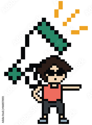 Pixel art cartoon character man cute with megaphone announcement speaker information announce decoration 8 bit male boy megaphone cartoon pixel game png vector.