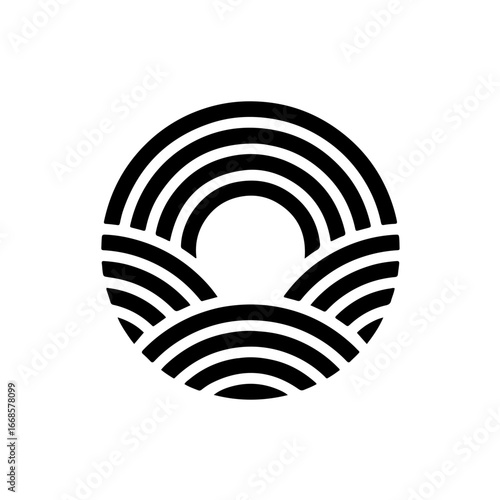 Abstract circular wave pattern design evoking nature, harmony and modern simplicity.
