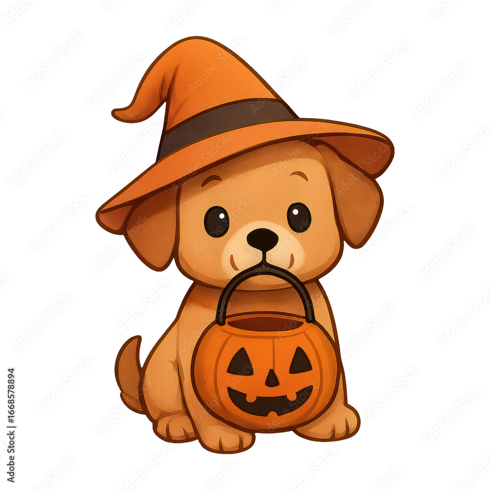 Obraz premium PNG Adorable puppy Halloween illustration.