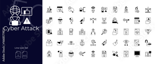 Cyber Attack Duotone Editable Icons set. Vector illustration in modern thin duotone style of Cyber Attack icons: hacking, criminal, network, etc