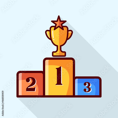 Trophy on winners podium illustration, trophy on winners podium illustration with first second and third place