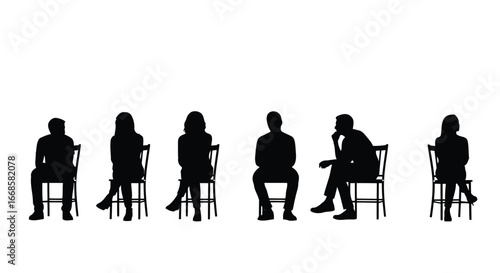 Vector illustration of silhouettes of people sitting on chairs