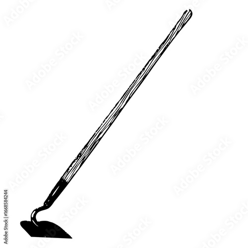 Hand-drawn vector illustration of a gardening hoe, a hand tool for agriculture and farming with a long handle