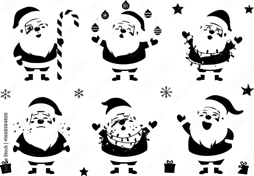 Fototapeta premium Set of funny cute Santa Claus, Christmas vector collection 