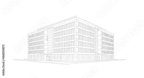 Architectural line drawing of modern commercial building facade illustration