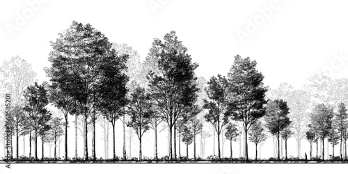 Vector Tilia Linden Basswood Lime Trees – Winter Set, Street and Garden Landscape, Isolated Cutout, Tree Silhouette, Minimal CAD Line Drawing, Outdoor Environment Elements 
