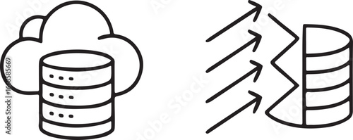 Big data cloud storage line art vector icons