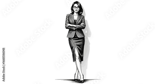 Elegantly dressed businesswoman standing confidently with crossed arms