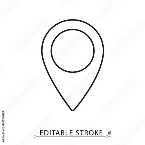 Minimalist animation of a location pin in outline icon style. Simple looped motion on white background, black contour marker, alfa channel, overlay for maps and navigation UI.