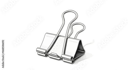Minimalist rendition of metallic binder clips on a pristine white surface