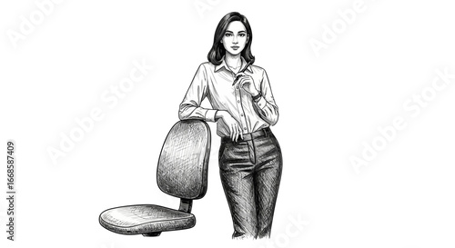 Sketch of a professional woman in pencil style against a blank background