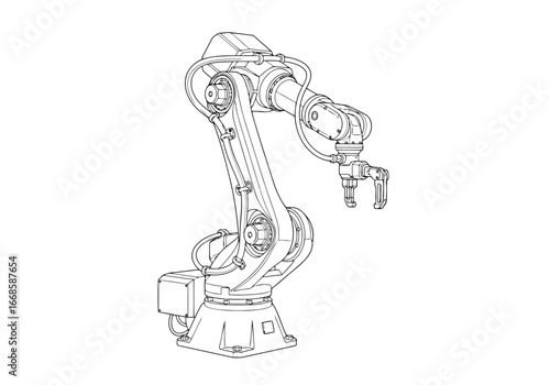 Vector illustration of line drawing of a robotic arm