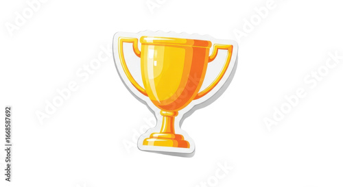 A cartoon gold trophy sticker, isolated on white background.