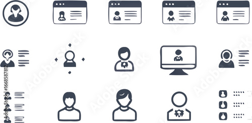 Illustration showing various user profile icons including computer screen and contact list icons | editable eps vectors silhouette