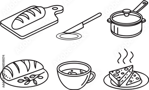Cooking line art vector icon set. Lifestyle and Culture flat black outline icons for Web and App. Editable illustration linear