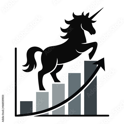 Unicorn on Growth Chart Vector Silhouette Illustration - Business Success and Progress
