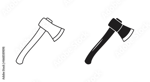 Two simple illustrations of axes in different colors on white background