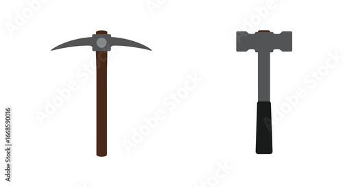 A pickaxe and a sledgehammer on a white background