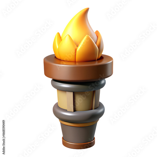 Stylized 3D cartoon torch with a brown handle and bright yellow flame.