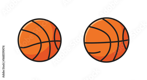 Two orange basketballs with black lines on a white background