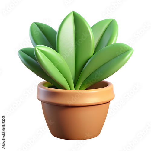 Stylized Potted Plant with Smooth Green Leaves and Brown Pot.