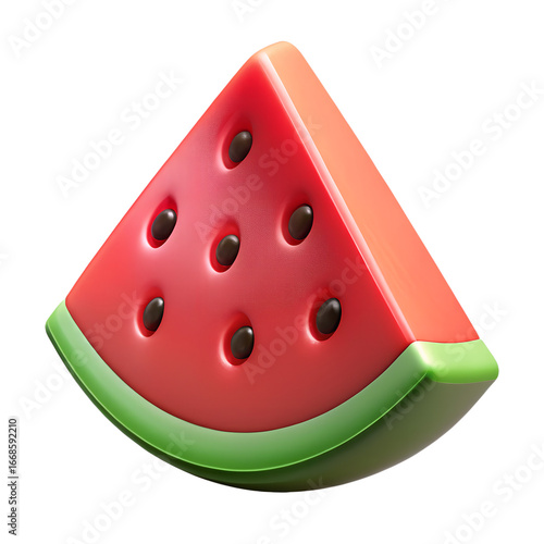Stylized Watermelon Slice with Seeds and Green Rind 3D Render.