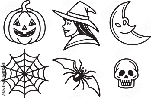 Halloween festive and celebration line art vector icon set. Festival and Holiday flat black outline icons Editable strock linear