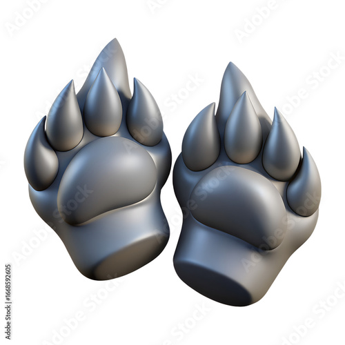 Two Gray Cartoon Bear Paws with Sharp Claws Isolated.