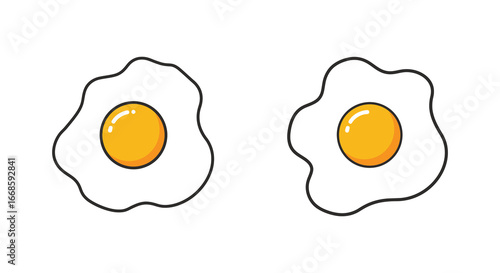 Two fried eggs on a plain white background
