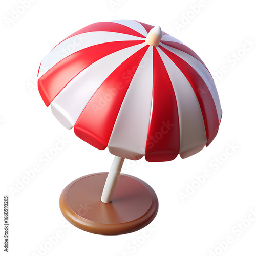 Vibrant Red and White Striped Beach Umbrella 3D Render.