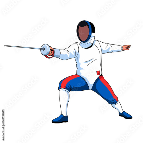 Dynamic Male Fencer in Action with Foil Sword