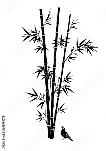 Wallpaper Mural Vector illustration of black silhouette of bamboo stalks with a small bird Torontodigital.ca