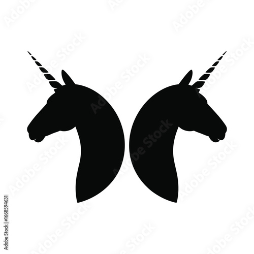 Mirrored Unicorn Head Silhouette Vector Illustration Design Element