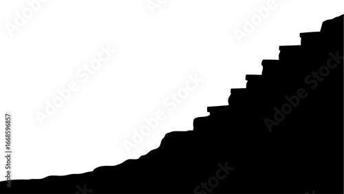 Silhouette of steps ascending diagonally from bottom left to top right against a white background space