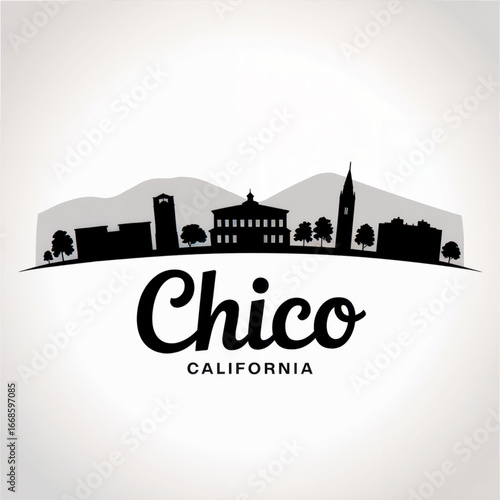 Wallpaper Mural Chico California Skyline Silhouette — Historic Northern California City with Sierra Foothills Vector Illustration Torontodigital.ca