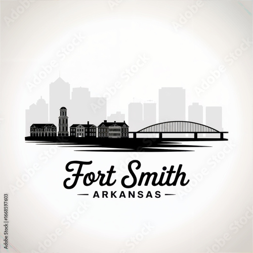 Fort Smith Arkansas Skyline Silhouette — Historic Frontier City on the Arkansas River Vector Illustration